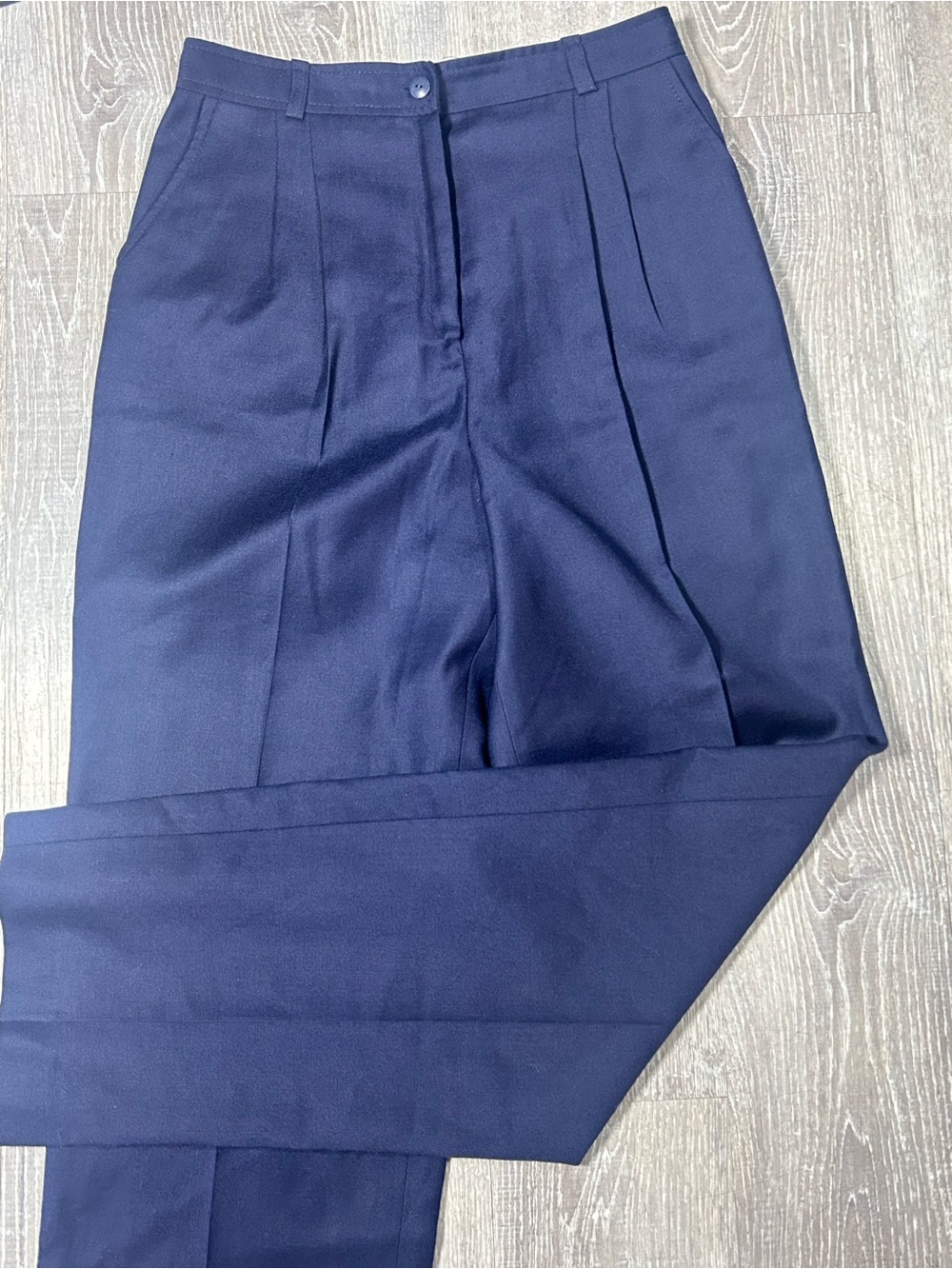Vintage Mister Leonard Navy Pure Virgin Wool High Rise Pleated Trousers Canada
